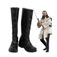 Shoes  Qui-Gon jinn Black Leather Shoes Boots Mens Medieval Viking Boots Custom Made L320 2024 - buy cheap
