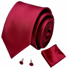 Corbata sólida de moda para hombre, conjunto de corbata de boda de seda de vino tinto, de mancuerna Hanky, regalo, diseño novedoso de negocios 2024 - compra barato
