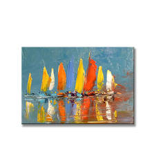 Pintura a óleo sobre tela, original, alta qualidade, 100% pintado à mão, barco colorido, arte da parede do mar, imagens para sala de estar 2024 - compre barato