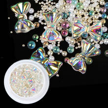 Ab arcos prego strass misturado pérola cristal gemas arco-nó luxo encantos jóias para decorações da arte do prego diy kawaii acessórios 2024 - compre barato