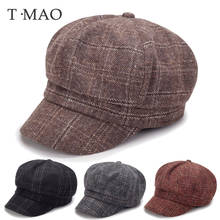 Boina de lana T-MAO para hombre y mujer, gorro liso Vintage, elegante, Color sólido, para invierno 2024 - compra barato