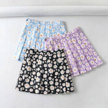 Women Daisy Printed Pleated Mini Skirt High Waist A Line Lining Female Short Skirts 2021 Summer Autumn Fashion Ladies Bottoms 2024 - buy cheap