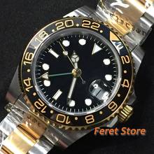 40MM Bliger Black Sterile Dial Men's Wrist Watch Golden Plated Case GMT Function Ceramic Bezel Sapphire Glass Automatic Movement 2024 - buy cheap