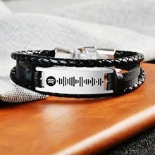 Personalized Music Spotify Code Bracelet For Women Men Leather Rope Bracelet Custom Laser Engraving Music Song Code Jewelry 2024 - buy cheap