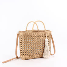 Fashion Hollow Wooden Handle Straw Shoulder Bags Wicker Woven Rattan Women Handbags Summer Beach Large Capacity Tote Travel Sac 2024 - buy cheap