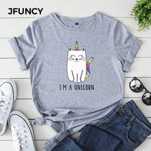 JFUNCY 100% Cotton Women Summer T Shirt Plus Size Cute Unicorn Print Tees Tops Short Sleeve Woman T-shirt Female Loose Tshirt 2024 - buy cheap