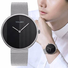 YOLAKO-Reloj de pulsera de cuarzo para hombre, cronógrafo masculino de negocios, con esfera a rayas de acero inoxidable, de marca de lujo 2024 - compra barato
