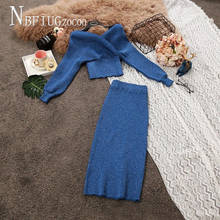 2020 Autumn New Women Sets V Neck Knitting Sweater And High Waist Skirt Female Sets 2024 - buy cheap