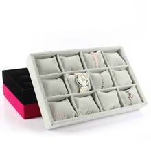 Caja organizadora de reloj de terciopelo de 12 rejillas, bandeja de exhibición de joyería de alta calidad, soporte de caja de colección de reloj con funda de almohada 2024 - compra barato