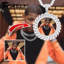 TOPGRILLZ-Colgante en forma de medallón con foto redonda para hombre, collar con cadena de tenis de circón cúbico, joyería de Hip hop 2024 - compra barato