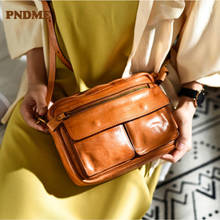 Pndme bolsa diagonal de festa feminina couro legítimo, bolsa retrô de couro de vaca legítimo de alta qualidade natural, bolsa de ombro para festa de fim de semana 2024 - compre barato