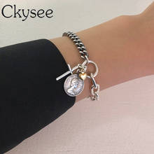 Ckysee-pulsera de plata de ley 925 para mujer, brazalete de corazón cruzado tejido Vintage con monedas, regalo, joyería fina 2024 - compra barato