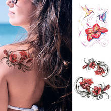Tatuaje temporal de flores de peonía de Color rosa para mujer, tatuajes de cuello, arte corporal para, pegatinas de tatuaje falsas de transferencia de agua a prueba de agua 2024 - compra barato