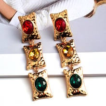 Wholesale New Gold Metal Colorful Crystals Long Dangle Drop Earrings Fine Pendientes Jewelry Accessories For Women 2022 - buy cheap