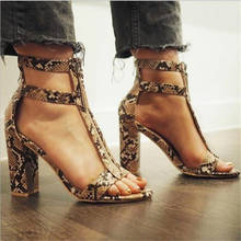 Snakeskin Women Sandals Ankle Strap Summer shoes Square heel Casual Buckle Strap Sandals Women Pumps shoes 2024 - buy cheap