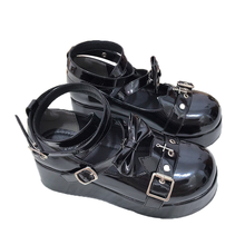 Lolita-zapatos de tacón con correa en el tobillo para mujer, calzado de punta redonda, plataforma con lazo cruzado, gótico, Punk, Creepers, hebilla de cinturón, estilo japonés Harajuku, 2022 2024 - compra barato