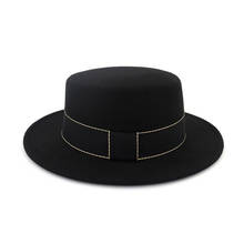 European US Wide Brim Plain Fedora Hats for Women Men Flat Top Jazz Wool Felt Hat Black Trilby Chapeau with Ribbon Band 2024 - buy cheap