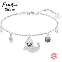 PANDOO Fashion Charm Pure 925 Silver Original 1:1 Copy, Cute Dolphin Fashion Exquisite Bracelet Female Luxury Jewelry Gifts 2024 - buy cheap