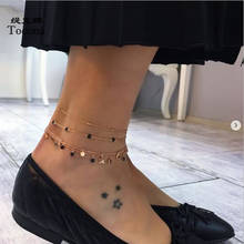 Tocona 4 corrente de pé de rinoceronte preto, para mulheres bolacha dourada ajustável sandálias descalças tornozeleiras verão joias 8775 2024 - compre barato