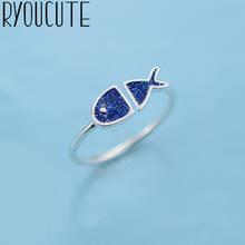 Vintage Silver Color Blue Fish Rings for Women Bijoux Gift Female Adjustable Size Finger Rings Anillos Wholesale 2024 - buy cheap