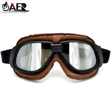 Jaer 100% óculos de proteção do capacete com lente prata da motocicleta óculos de proteção piloto do vintage biker couro para motocicleta moto atv óculos 5 cores 2024 - compre barato