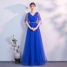 Evening Dress Women 2020 New Ladies Banquet V-neck High-end Long Dress Illusion Half Sleeve a Line with Sashes 2024 - buy cheap