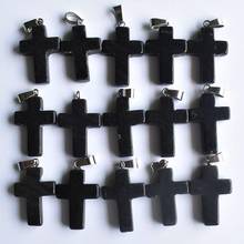 2020 fashion Hot Sell natural Black Onyx Stone Cross charms pendants for jewelry making 50pcs/lot Wholesale free shipping 2024 - buy cheap