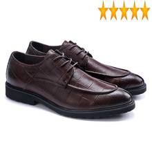 Korean Retro Pointed Toe Mens Genuine Leather Casual Shoes Lace Up Business Man Footwear High Quality Block Heel Oxford Zapatos 2024 - buy cheap