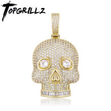 TOPGRILLZ New Skull Pendant Necklace with Gold 4mm Tennis Chain High Quality Ice Micropavé Cubic Zirconia  Hip Hop Fashion Gift 2024 - buy cheap