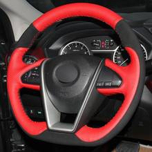 For Nissan Lannia 2015/Maxima 2016 Red Leather Black Suede Steering Wheel Cover Anti-slip fit all season 2024 - buy cheap