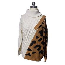 Suéter de punto de leopardo sin tirantes, diseño azul, verde, otoño e invierno, hombros descubiertos, manga larga, cuello alto, Sexy, Tops para mujer 2024 - compra barato