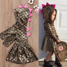 Gold Long Sleeve Fish Scales Dress Cute Infant Baby Kid Girls  Party Sequined Mermaid Princess Fancy Hooded Beach Dress Costume 2024 - buy cheap