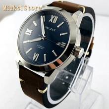 Corgeut 41mm silver case blue dial date luminous leather strap waterproof Seagull movement men's new automatic watch 2024 - buy cheap