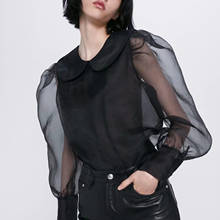 ZA блузка, рубашка, Женский Топ, черный шифон, прозрачная, с пышными рукавами, повседневная, сексуальная, шикарная, женская блузка, женская одежда 2024 - купить недорого