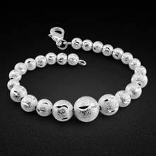 New women's 925 silver bracelet frosted sterling silver round bead chain 18-20CM length fine jewelry gift accessories Pulseira 2024 - buy cheap