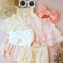 FOCUSNORM 2Pcs Newborn Baby Girls Boys Ruffled Outfits Sleeveless Solid Spaghetti Strap Button Tank Top + Shorts 2024 - buy cheap