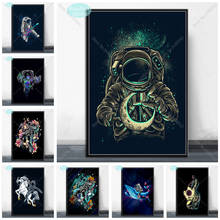 Poster psicodélico espaço astronauta foguete na lua pintura da lona cartazes e impressões parede arte imagem para sala de estar decoração casa 2024 - compre barato