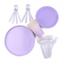 40Pc/Set Round Shape Pure Purple Theme Disposable Tableware Birthday Decoration Baby Shower Cups Forks Tablecloth Party Supplies 2024 - buy cheap