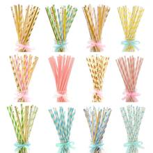 LAPHIL Birthday Decoration Gold Striped Paper Drinking Straws Wedding Table Decor Bachelorette Party Straws Baby Shower Supplies 2024 - buy cheap