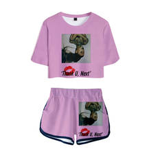 Conjunto ariana grande camiseta 3d popular feminino, conjunto com duas peças + calças curtas, camiseta de verão para meninas com orvalho 2024 - compre barato