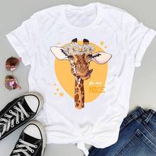 Women Cartoon Funny Animal Giraffe Happy 90s Fashion Print Graphic Summer Short Sleeve Female Clothes Tops Tees Tshirt T-Shirt 2024 - buy cheap