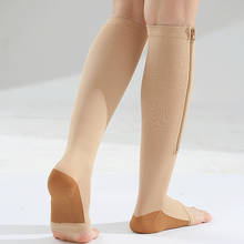Meias de compressão unissex com zíper, meias de compressão de dedo aberto ao joelho para mulheres, meias de beleza finas para dormir, suporte para pernas, prevenção médica de veias curvas 2024 - compre barato