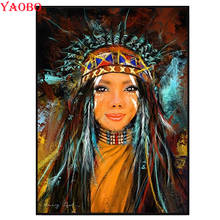 Diy 5d diamond painting Indian Style Painting Feather Girl full drill diamond embroidery Full display cross stitch mosaic icon 2024 - buy cheap