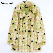 Nerazzurri Winter Multicolor Thick Warm Faux Fur Coat Women Long Sleeve Lapel Designer Colorful Stylish Luxury Fluffy Jacket 2024 - buy cheap