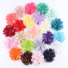 Nishine 5pcs/lot 3.2" Chiffon Headband Flower Hair Flowers Fabric Flowers with Gold Dot for Kids Baby Girls DIY Hair Accessories 2024 - buy cheap