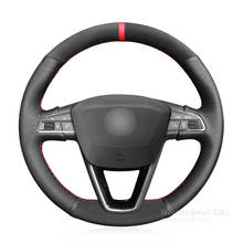 Black Genuine Leather Suede Hand Sew Steering Wheel Cover for Seat Leon 2013-2020 Toledo 2014-2015 Arona 2017-2020 2024 - buy cheap