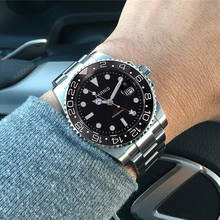 Бесплатная доставка Parnis 40 мм черный циферблат GMT механические часы сапфировые кристаллы автоматические мужские часы Роскошные мужские часы 2024 - купить недорого