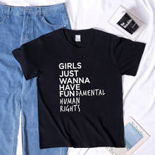 Camiseta feminina feminina, manga curta e estampa de direitos humanos básicos 2024 - compre barato