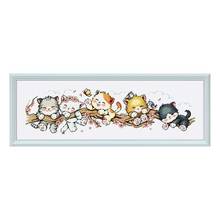 "Peach Cat" Cartoon 14ct  Counted Cross Stitch Kit 11ct Printed Fabric Canvas Embroidery DIY Needlework FishXX 2024 - buy cheap