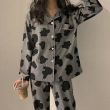Осенний женский пижамный комплект CAIYIER, японская Милая пижама с принтом молочной коровы и длинным рукавом, Зимняя Повседневная Ночная рубашка с отложным воротником 2024 - купить недорого